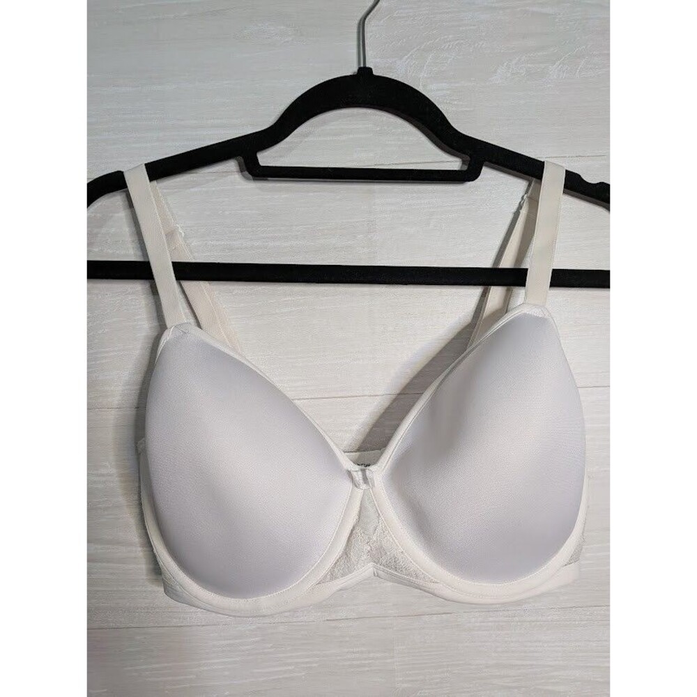 Bali One Smooth U White Underwire Bra 34DD Lace Trim Full Coverage DF3449